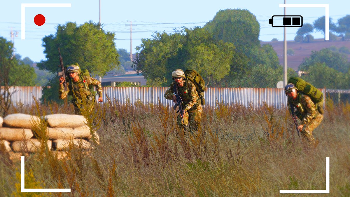 AltianForces's tweet photo. Recruits of | 1st Reconnaisance Bataillon | on a combat exercise with HK416's, the new Recon Rifle that is in testing phase for Reconnaisance Units of the AAF

#AAF #Arma3 https://t.co/G7798BOBHM