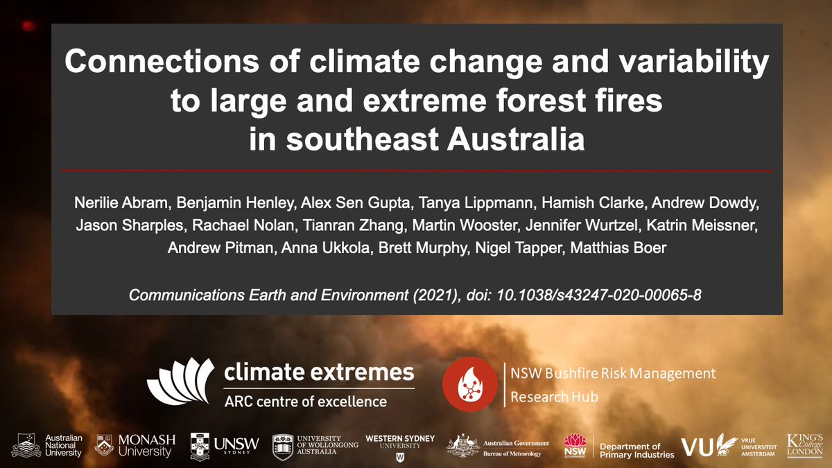 This was a huge collaborative effort across climate and fire science experts, including from  @ClimateExtremes and  @BushfireHub, who came together following the  #BlackSummer disaster in Australia.Our review focuses on forest fires in southeast Australia (NSW + ACT + Victoria).
