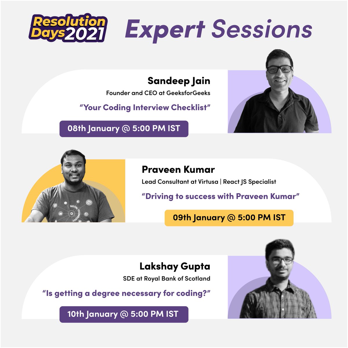 geeksforgeeks's tweet image. The Experts are ready to help you with your #Resolutions. 

Here's a sneak-peek at the lineup of #Webinars in Resolution Days and comment down your favorite one!!

Register Now for #ResolutionDays2021- forms.gle/ajMaHtixknc7e8…