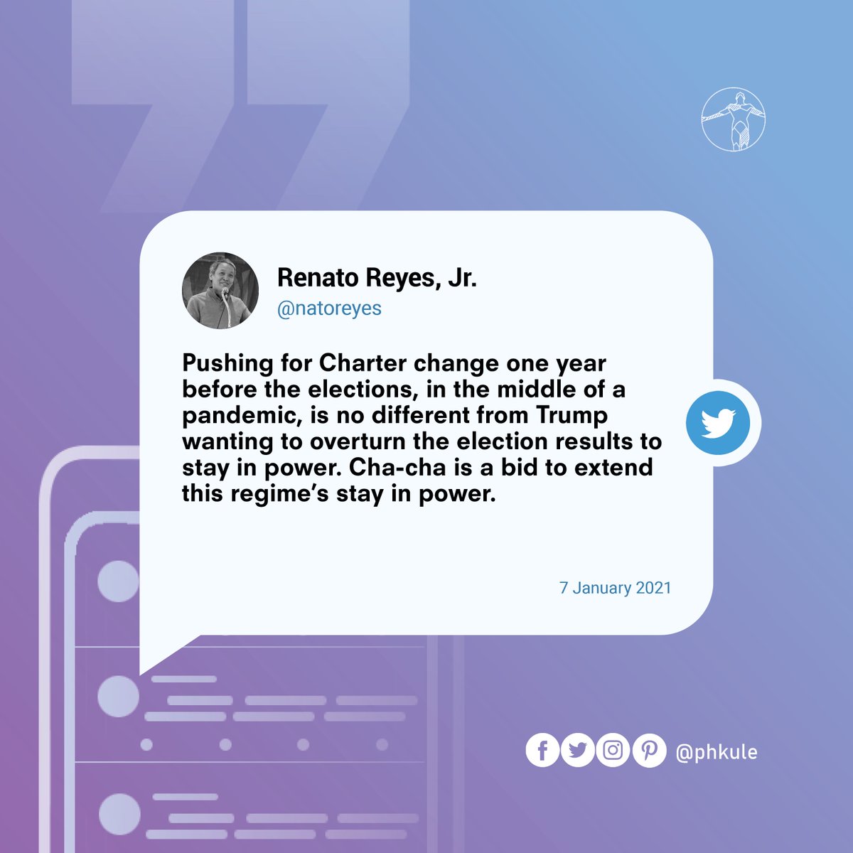 That government officials are trying to tackle Charter Change in the middle of a pandemic clearly shows what their primary concern is, and clearly, it is not the people’s welfare.

#NoToChaCha