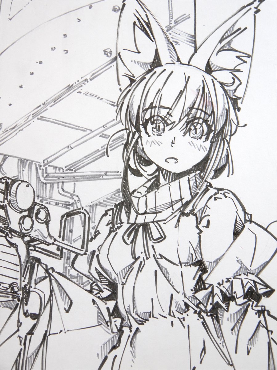 線画。筆ペンの先がそろそろ限界で、細い線が描けなくなってきたので、この絵で取り換え。インクがあってもペン先が痛んだ場合は換えよう。 