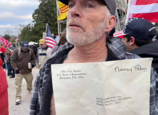 5) Richard “Bigo” Barnett, the founder of 2A NWA STAND. Photographed inside an office and with a letter stolen from Pelosi's office.