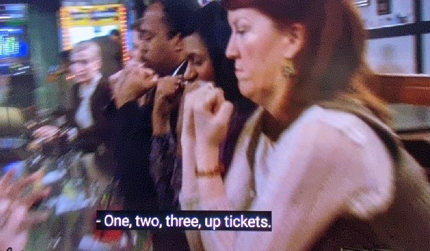 paulmhoward's tweet photo. @peacockTV @theofficetv Please NBC, settle this for me! I need to know what this line says. Is it "Up Chickens" "Up Jenkins" or "Up Tickets" haha #TheOffice #TheOfficeUS #nbcpeacock https://t.co/EAczYJQTZn