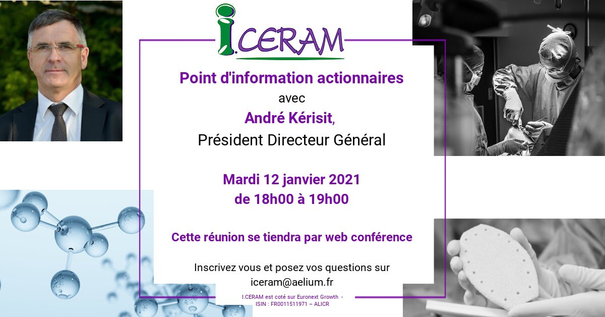Aelium_'s tweet photo. 🗓RDV le mardi 12 janvier à 18h pour la webconference #ICERAM (#ALICR) qui développe des solutions innovantes pour combattre les infections osseuses.
A découvrir ou redécouvrir.
Participez depuis votre ordinateur, tablette ou smartphone : https://t.co/bOPTexC9Ml https://t.co/WyRikI4XbO