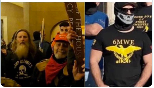 8 & 9) One with a shirt that reads 6MWE (6 million wasn't enough) and one with a shirt that read "Camp Auschwitz" (with the word STAFF on the back)No names yet, but I'm sure that won't take too longNow tell me again how these are  #AntifaBLMTerrorists?