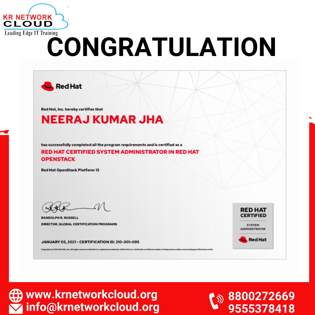 KRNetworkCloud1's tweet image. Many Congratulate Mr. Neeraj Kumar Jha To Get Certified in RedHat OpenStack Platform 13. 
krnetworkcloud.org
8800272669, 9555378418
.
.
#openstackadministration #redhatcertification #redhatcertifiedsystemadministration #redhatopenstack #krnetworkcloud
