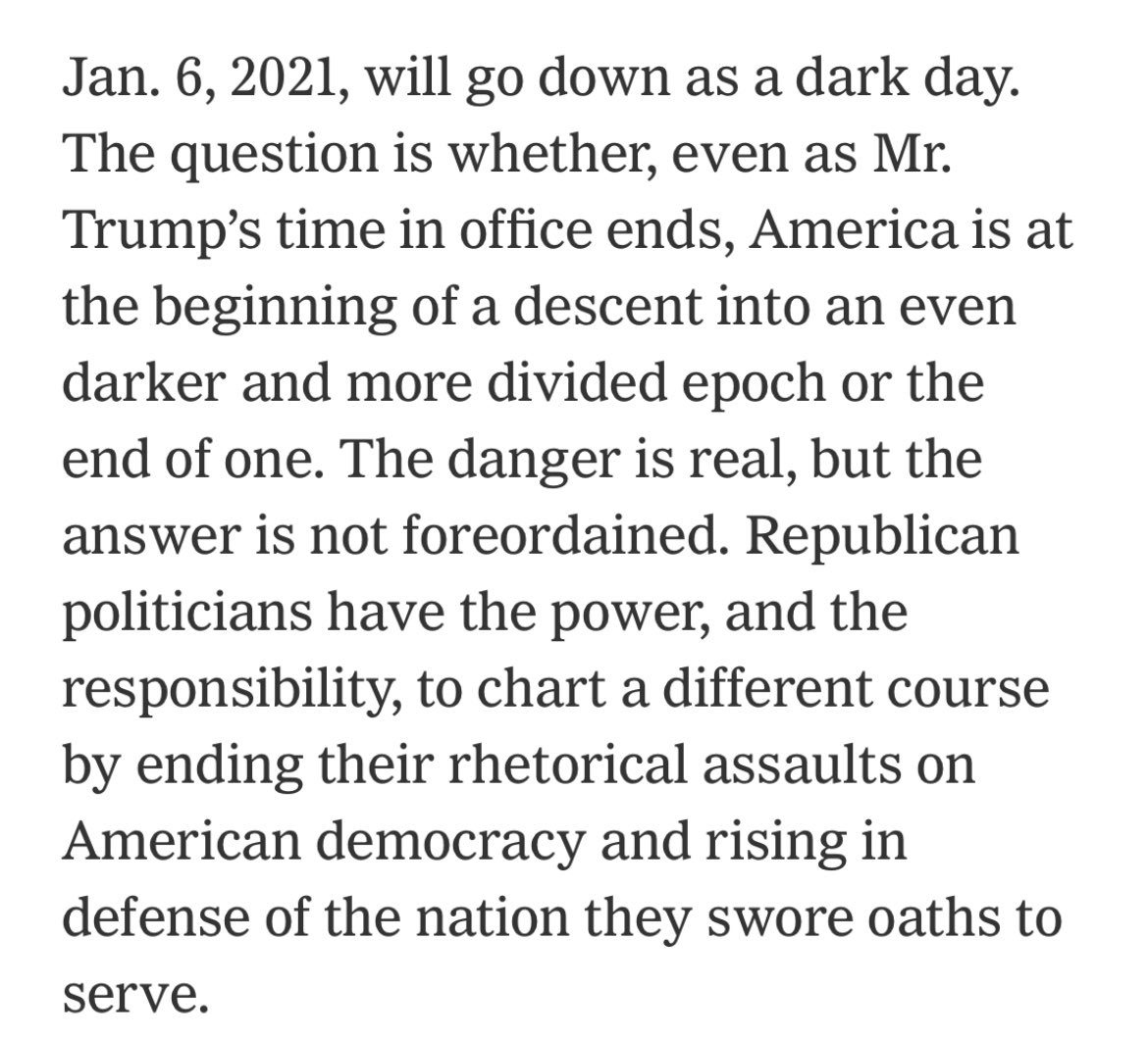 And the  @nytimes editorial board wonders if America is “at the beginning of a descent into an even darker and more divided epoch or at the end of one.”