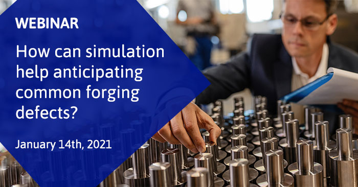 Transvalor's tweet image. 📢 WEBINAR FORGING DEFECTS
January 14th - 02:00-02:30 PM CET (Paris Time)
If you wonder how to detect and avoid underfilling, folds, shear marks and many other #defects in your #forging applications, register to this webinar!
Register here 👉 hubs.ly/H0DqKPZ0
#Transvalor