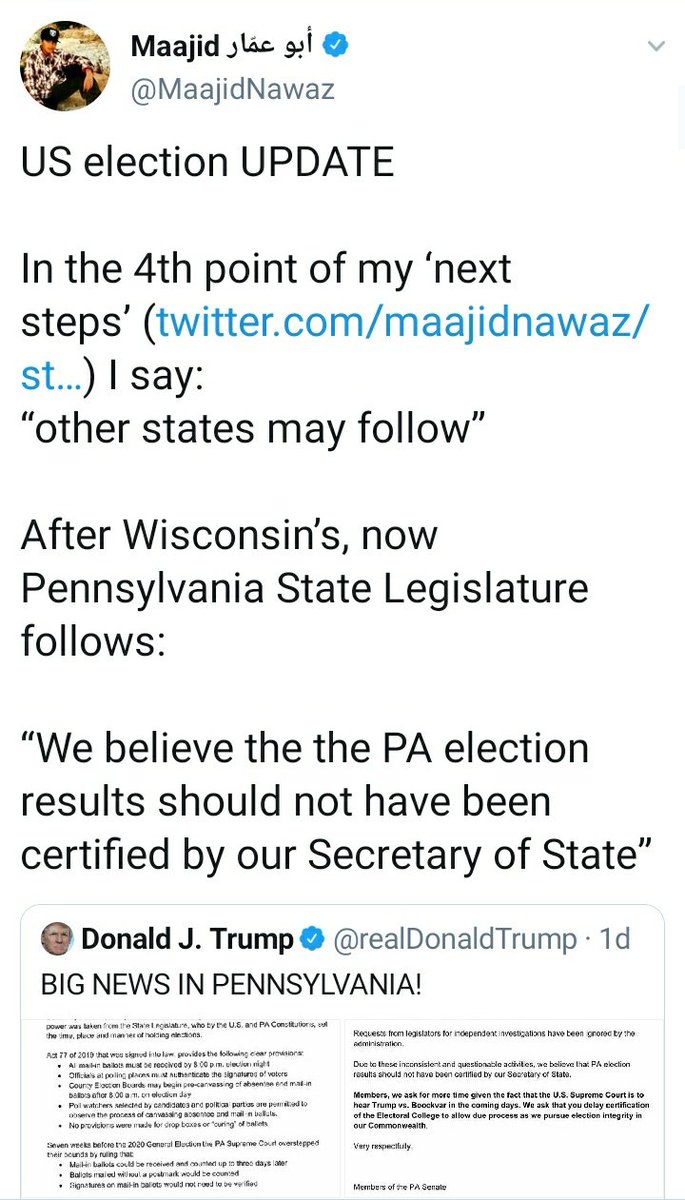 Here is his Jan 5th/6th with with several misunderstandings of ways in which the objections could block Biden's election. (I have no idea what "Trump acts unilaterally" in response to Pence's accurate rebuttal of the claim he had powers to veto even meant)