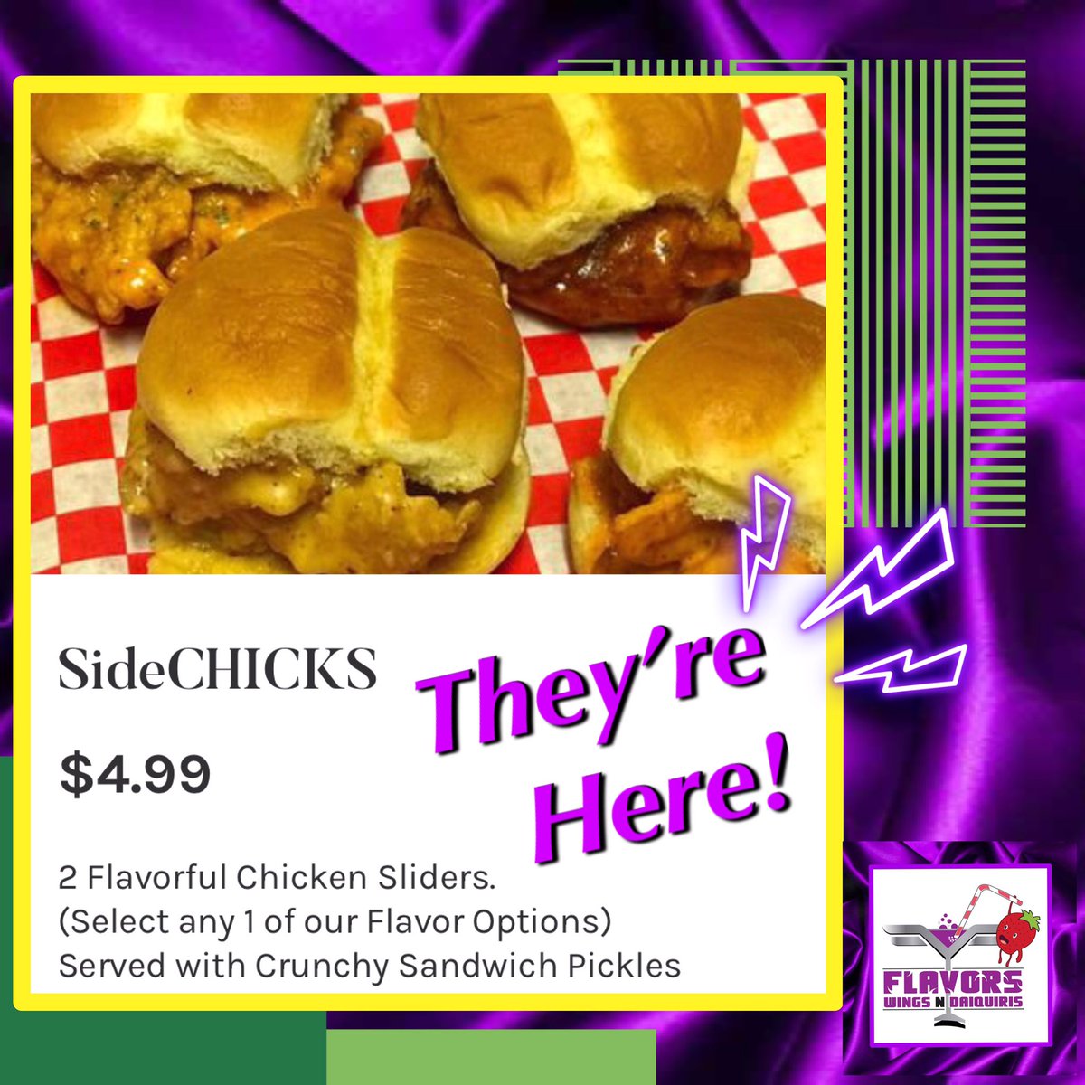 FlavorsWingDaq's tweet image. Flavors SideCHICKS are here!
Get yours today!
🟣🟡🟣🟡
Flavors Wings n Daiquiris 
5005 S. Cooper St. #175 
Arlington, TX 
☎️817-583-6517
flavorswingsndaiquiris.com  #SideChicks #chickensandwich  #arlingtontx #greatfood #BlackOwnedBusiness #CowboysNation #UTA #TCU #SMU #UNT #foodies