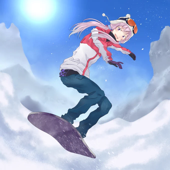 頂いたお題から
晴天の中スノーボードしているゆかりさん 