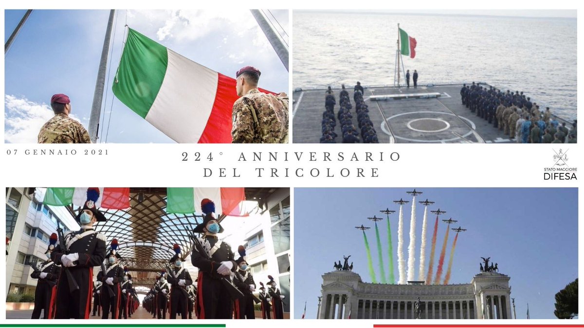 SM_Difesa's tweet photo. #7gennaio
224 anni fa nasceva a Reggio Emilia il nostro #Tricolore, simbolo dell'unità Nazionale e indiscusso vessillo di libertà conquistata con il sacrificio di molti
#ForzeArmate🇮🇹 #UnaForzaperilPaese #FestadelTricolore https://t.co/y8LJ89gRlK