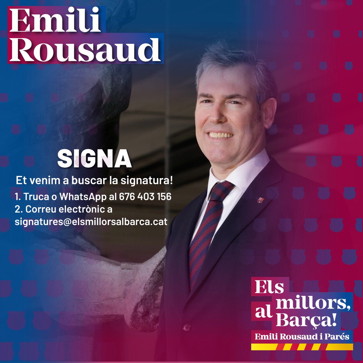 ElsMillorsAlFCB's tweet photo. 🔵🔴 Si encara no has donat suport a cap precandidat, et venim a buscar la signatura. 

1.Truca o fes WhatsApp al telèfon de l’Equip de Signatures: 676 40 31 56
2.Correu electrònic a signatures@elsmillorsalbarca.cat

Consulta també els punts de recollida📲 https://t.co/l6k6Ve0xZk https://t.co/x5jivIdYF0