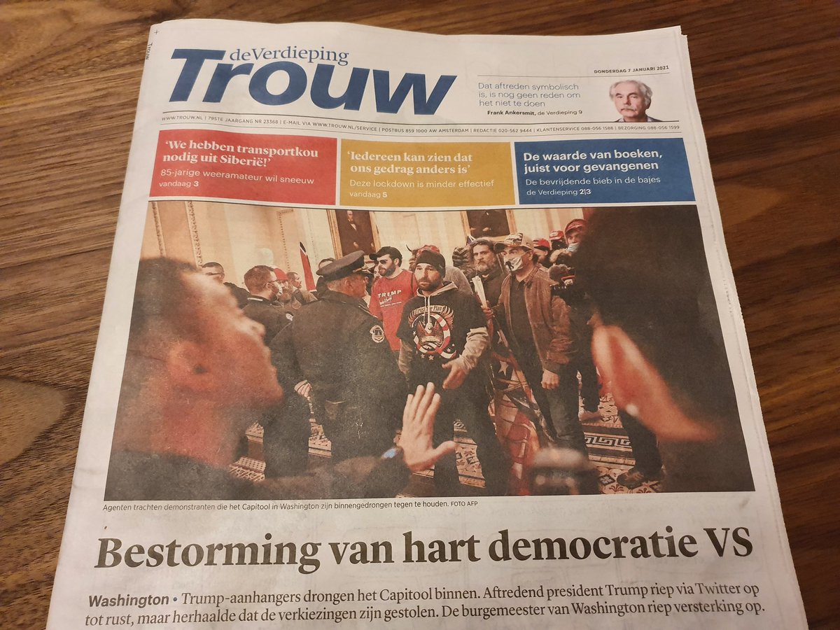 Dutch  @trouw, printed edition: "Storming of the heart of US democracy".