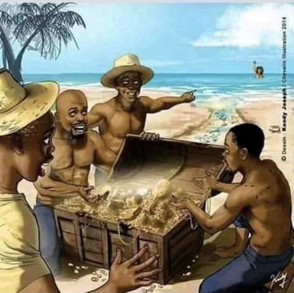 They opened the huge box  and it was filled with gold,diamond and all sort of treasures and they looked up ,behold it was the beautiful lady waving at them from the sea ,and they realized it was a gift from her 