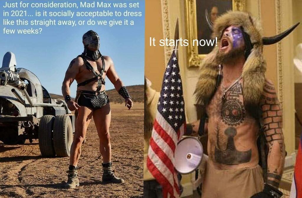 FiveAble's tweet photo. Updated 2021 Mad Max meme with answer. #2021 #2021memes #memes2021 #memes #MadMax #Wookie #CapitolRiots #FiveAble https://t.co/FXzUq19M18 https://t.co/O8jJnGjA4P
