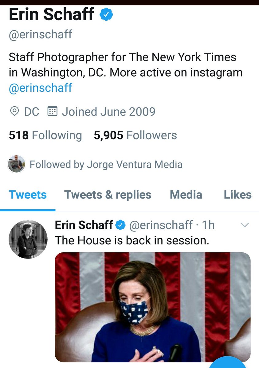 7. I then found another person talking about another incredible image. Mike Baker of NYT. He credits Erin Schaff with the photo, also of the NYT. She must of been with the House member when this all took place, but was also there to snap one of Nancy when she returned.