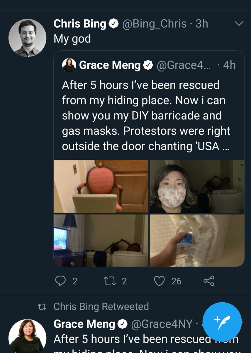 11. He alao tweeted this about Grace Meng, the DNC Vice Chair who was in her "hiding place" for 5 hours in what looks like a hotel room, but idk. People were chanting USA, USA outside and it was scary.