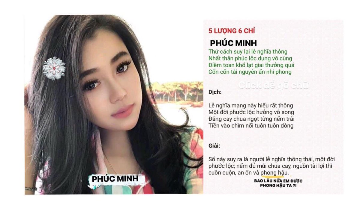 LÁ CHẤM TỬ VI: CỦA PHÚC MINH.
BAO LÂU NỬA EM ĐƯỢC PHONG HẬU NHƯ TỬ VI NÓI ?!