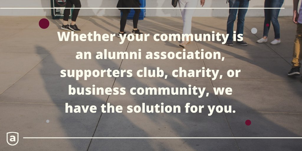 Whether your community is an alumni association, supporters club, charity, or business community, we have the solution for you.

#AlumNet #community #alumni #association #supporter #club #charity #business #community #solution