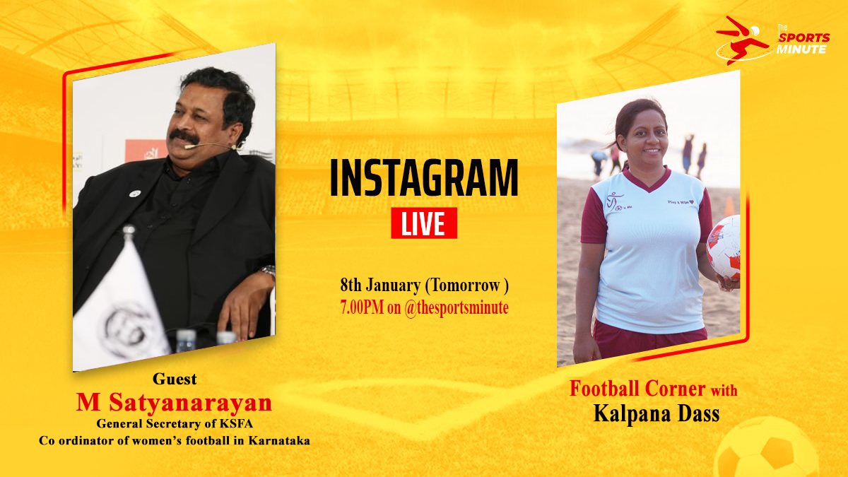TheSportsMinTSM's tweet photo. 📲FOOTBALL CORNER with Kalpana Dass! Catch our Instagram Live tomorrow at 7.00 pm sharp as Kalpana talks to our esteemed guest 
M Satyanarayan
.
.
.
.
 
.
#footballcornerwithkalpanadass #Sathyanarayan
#football # #indianfootball
#TheSportsMinute #ISL #2020 https://t.co/mghO3Zf0nO