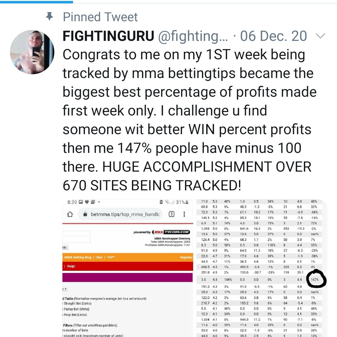 Oh yeah, and parading around the ONE event that he tracked on BetMMA that ended up hitting. BuT FiNd Me SoMeOnE bEtTeR.