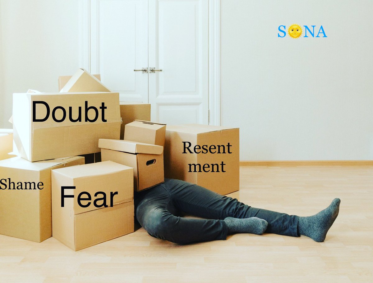 Sometimes, I needed to “label” my emotions to help clear my head. 
 This basic CBT skill has been powerful  in helping me to deal with my emotions &amp; lessen that horrible feeling of overwhelm.
Imagine placing the various emotions in boxes eg that’s just fear; that’s just doubt...