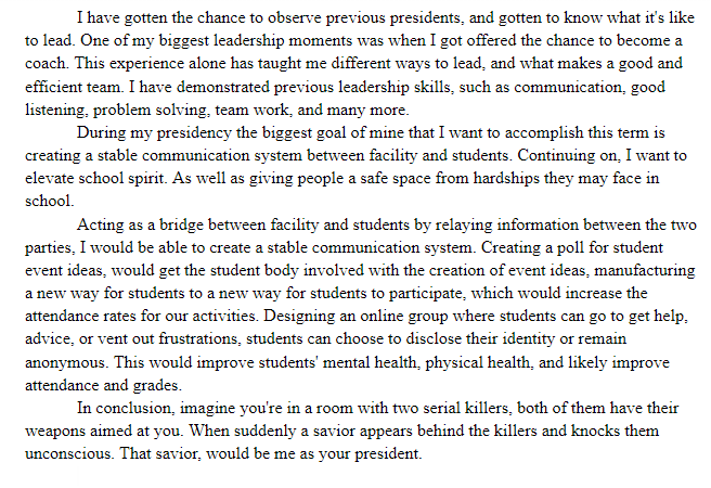 Diamondfrost12's tweet photo. @Dream @Technothepig I am one for chaos, and so are the both of you. I hate the government, just like you do Technoblade. This is why I'm running for my school's student council president, to take it down from the inside. Would you consider editing mine and my friend's speech. https://t.co/YGsj5vR3Jc