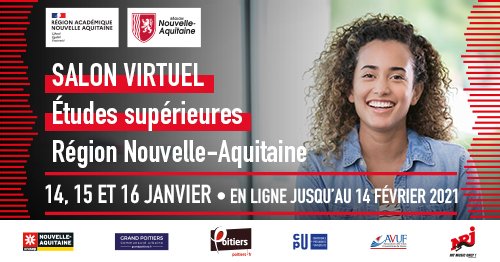 Lycéens, étudiants, parents, professionnels de l’éducation, rendez-vous les 14, 15 et 16 janvier sur le Salon Virtuel <a href="/letudiant/">l'Etudiant</a> des études supérieures en #NouvelleAquitaine > bit.ly/3hJvGaj <a href="/NvelleAquitaine/">Nouvelle-Aquitaine</a> <a href="/RANouvAquitaine/">Région académique Nouvelle-Aquitaine</a> #orientation #postbac #enseignementsup