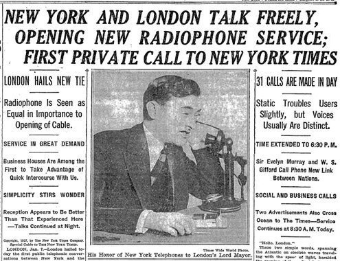 Frank McDonough على X: "7 January 1927. A transatlantic telephone service began between New York and London with a phone conversation between Bell AT&T President W.S. Gifford and Sir Evelyn P. Murray,