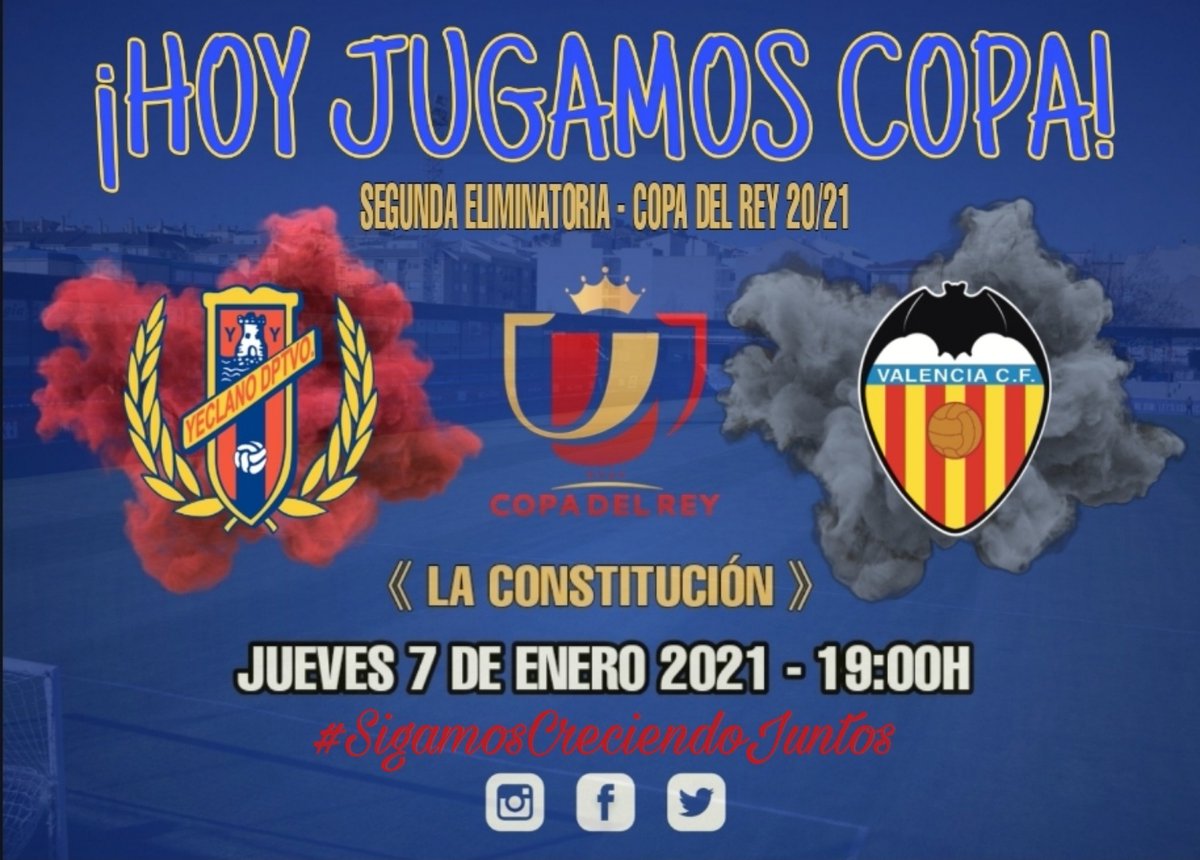 Yeclano_dptvo's tweet photo. #HoyJugamosCopa 🏆

🗓⚽️ Primer reto del año, y qué reto...‼📢 Con toda la ilusión del mundo a por la #CopaDelRey 💪⚔

⌚ 19:00h
📺 @DAZN_ES
🆚 @valenciacf
🏟 La Constitución 
📍 Segunda Eliminatoria

#LaCopaMola 🙌
#YeclanoValencia 📲
#SomosYeclano 🔵🔴
#SigamosCreciendoJuntos https://t.co/ZFIs3TFWu8