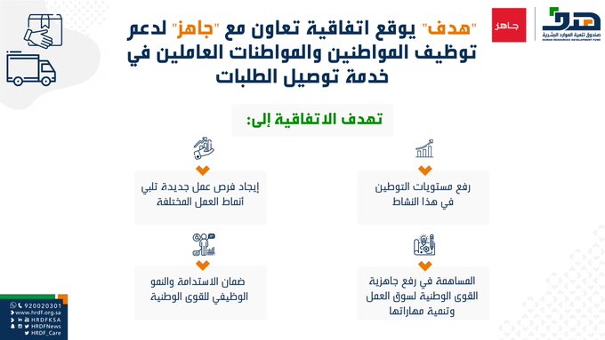 هدف يوقع اتفاقية مع جاهز لدعم توظيف السعوديين العاملين في خدمة التوصيل ، مباشر إنفو