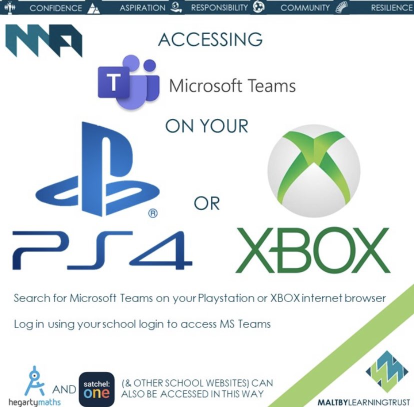 MaltbyAcademy's tweet photo. Did you know you can access MS Teams via your console? #KeyDriverResponsibility https://t.co/xsplPvaWUz