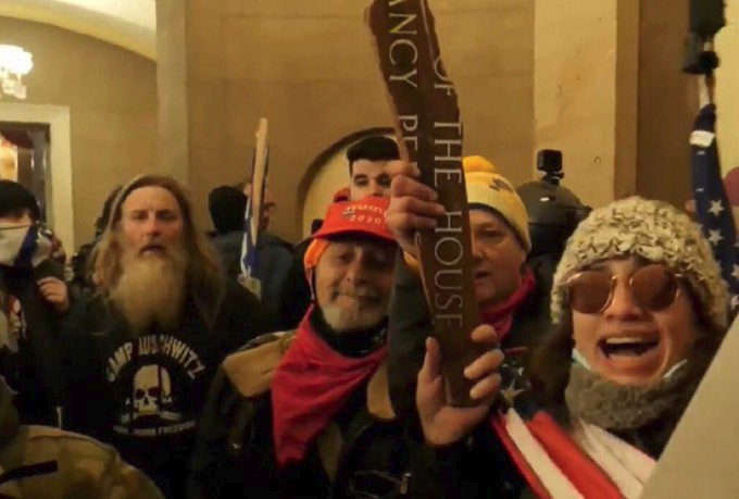 Almost physically sick at the sight of this guy in a "Camp Auschwitz" sweatshirt. Today he is walking free, after entering the Capitol to overturn a democratic vote, being allowed to leave without sanction or arrest, and being told "We love you" by the President...
