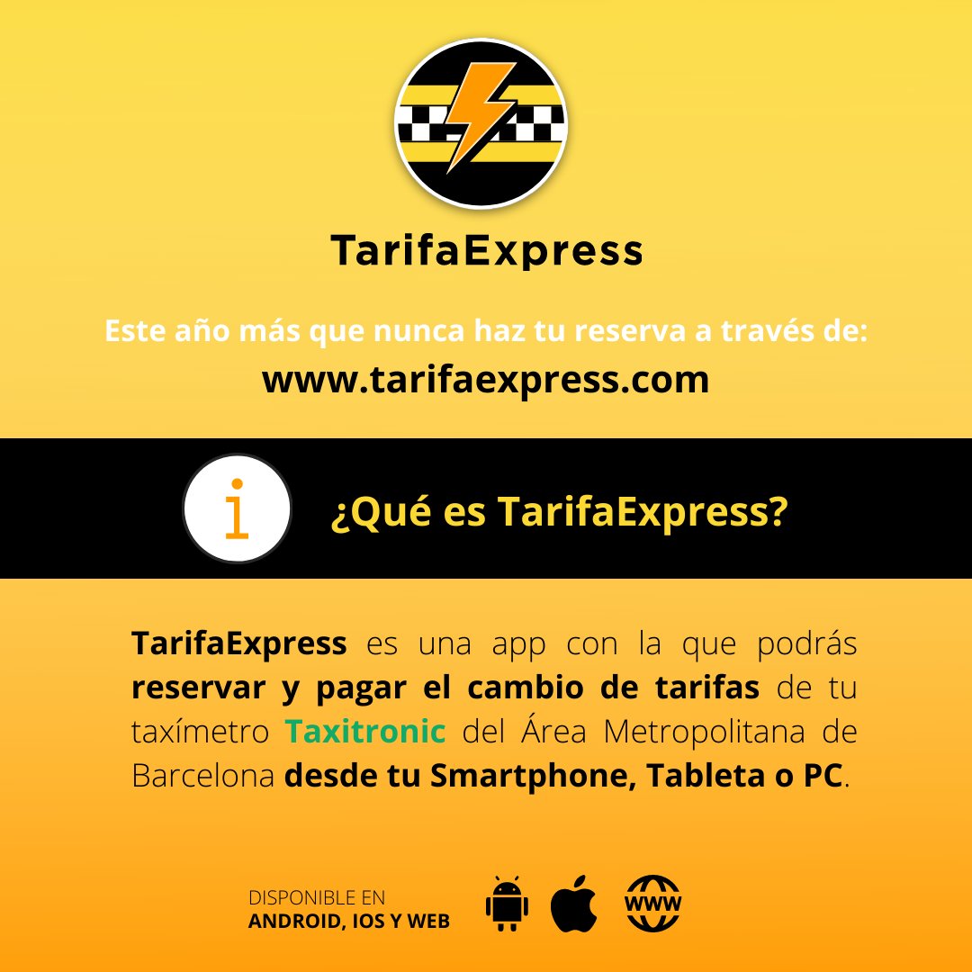 TarifaExpress's tweet photo. ¡PIDE CITA! 🚖🎉💚 https://t.co/MKd7MoiQpE

#taxi #Taxista #Barcelona #taxibarcelona #taxi2021 #cambiodetarifa #radiotaxi #barcelonataxi #AMB #taxitronic #taximetro https://t.co/8tKWUDOiMN