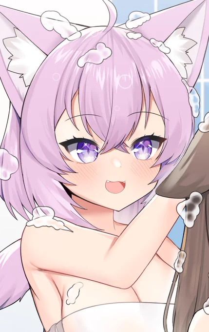 シャンプーところねちゃんと絵かゆちゃん
#絵かゆ 
#できたてころね 