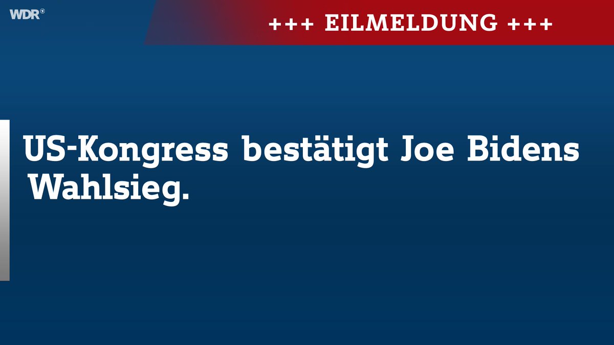 Der US-Kongress hat die Wahl von <a href="/JoeBiden/">Joe Biden</a> zum nächsten Präsidenten der Vereinigten Staaten formell bestätigt. Bei der laufenden Abstimmung bekam der Demokrat Biden 306 Stimmen - 36 mehr als erforderlich.