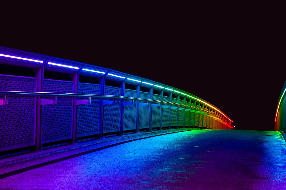 bridge, illuminated, colorful