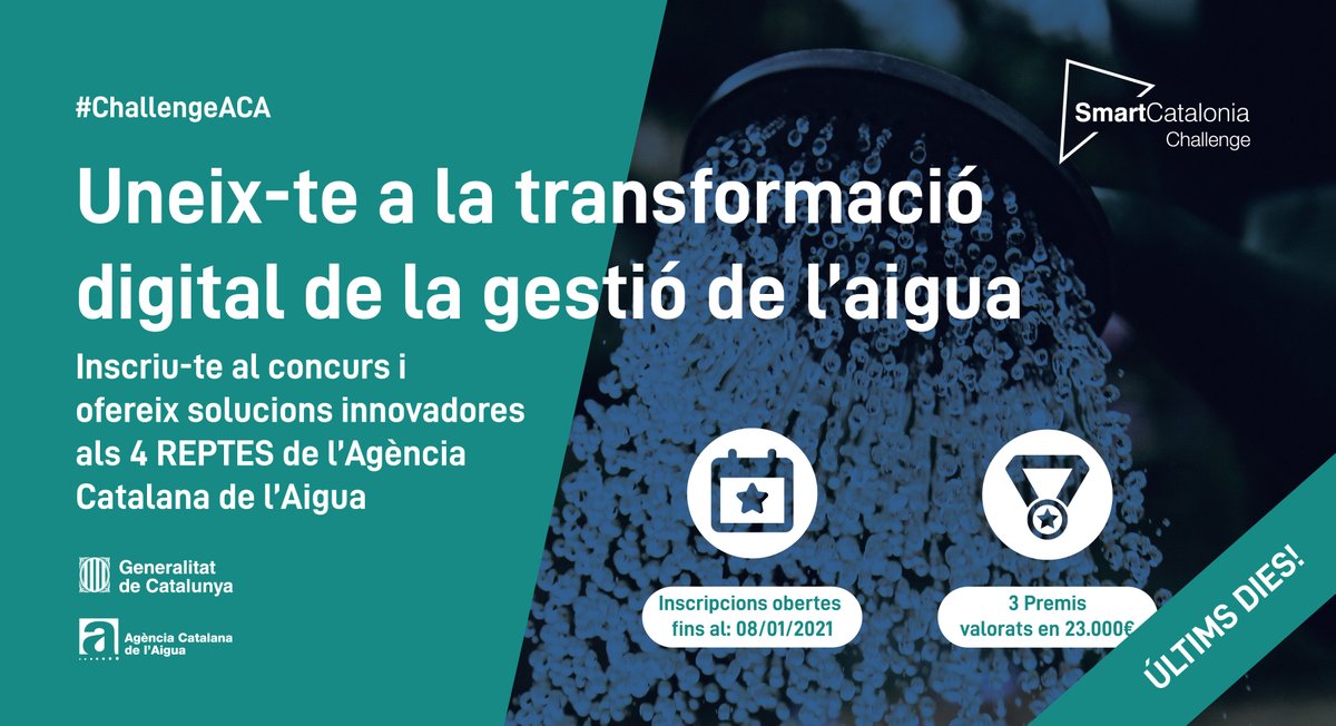 i2CAT's tweet photo. Demà finalitza el termini del #ChallengeACA! Encara pots presentar una solució per a:
1️⃣ Optimitzar consum aigua a l'agricultura
2️⃣ Mantenir òptim cabal de rius
3️⃣ Tractar contaminants
4️⃣ Fomentar consum d'energies renovables
@tic @aigua_cat #FonsUECat
🔗 https://t.co/G36oMOCVVk https://t.co/sbvK5JqUAD