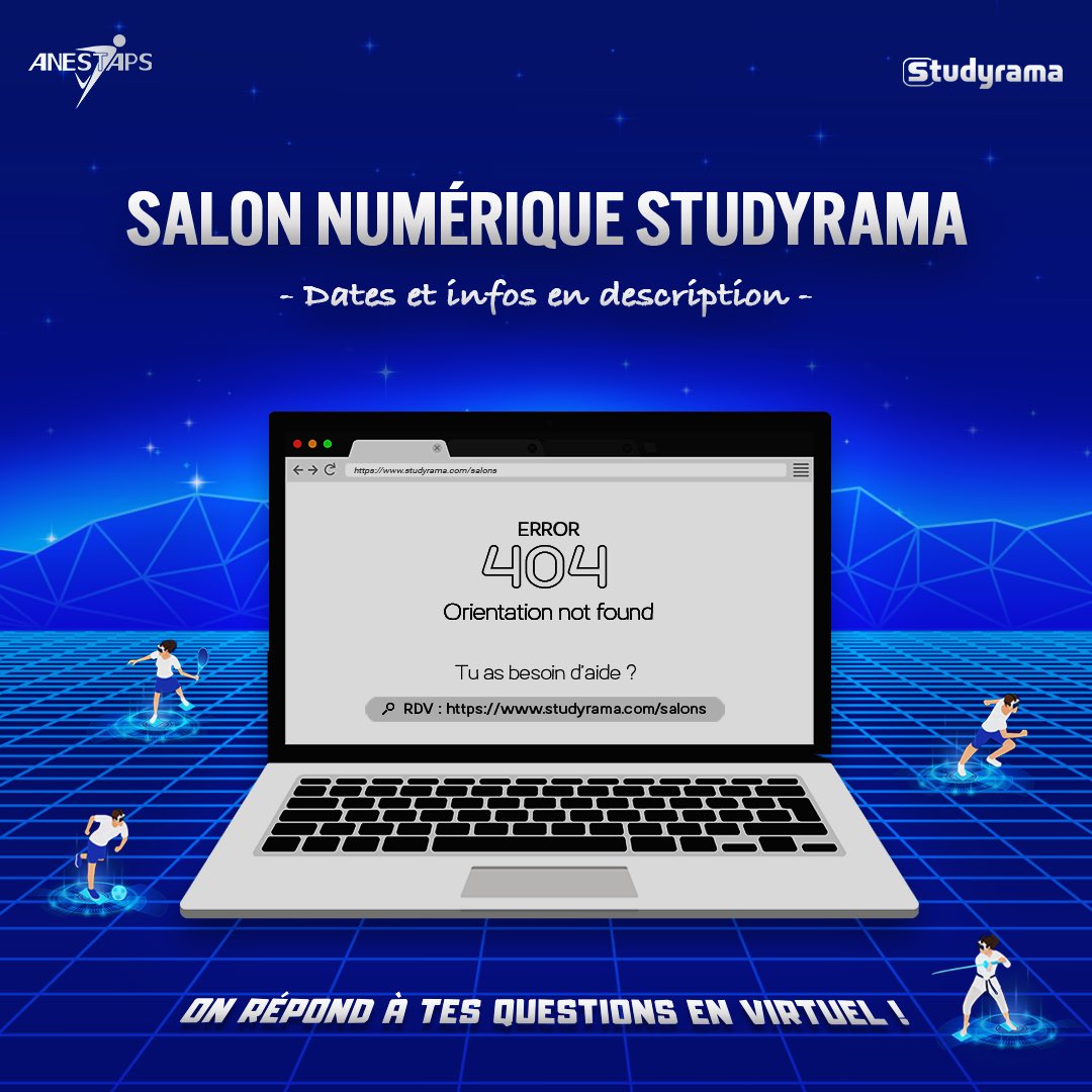 ANESTAPS's tweet photo. [ 🌐RIENTATION ]

Tu as des questions sur la filière STAPS ? 
Rejoins - nous sur les salons virtuels @studyrama !

• 09/01/2021 : @BDEStaps_Rouen &amp; @crocostapsiens 

L’@anestaps sera présente pour répondre à tes questions🗣 et échanger 💬

+ d’infos 👉 https://t.co/XpVzBJjEE5 https://t.co/TvZYoAXvWy