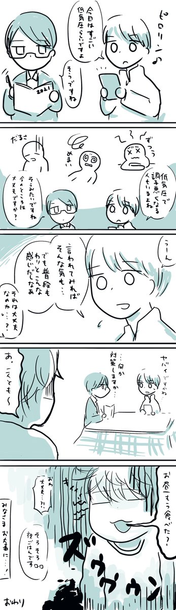 #コルクラボマンガ専科  
#かきもちの1日1枚 No.239-2
低気圧…お大事に…! 