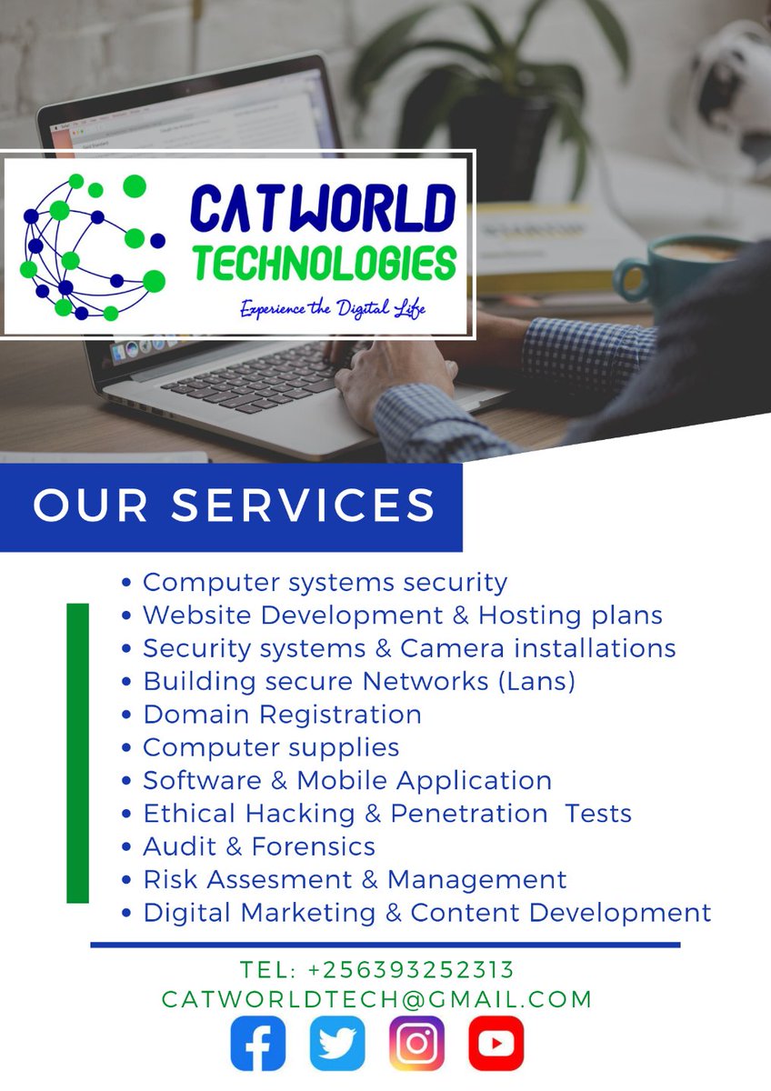 CatworldT's tweet photo. We are here to Connect you to the World with our ICT Systems. We do offer a wide range of Technology solutions to match your Digital needs. 

For details visit https://t.co/Jx2hRlUy4W

#HappyNewYear #StaySafeUG #ITSolutions #Websites #Technology https://t.co/Pc8dLB7sTb
