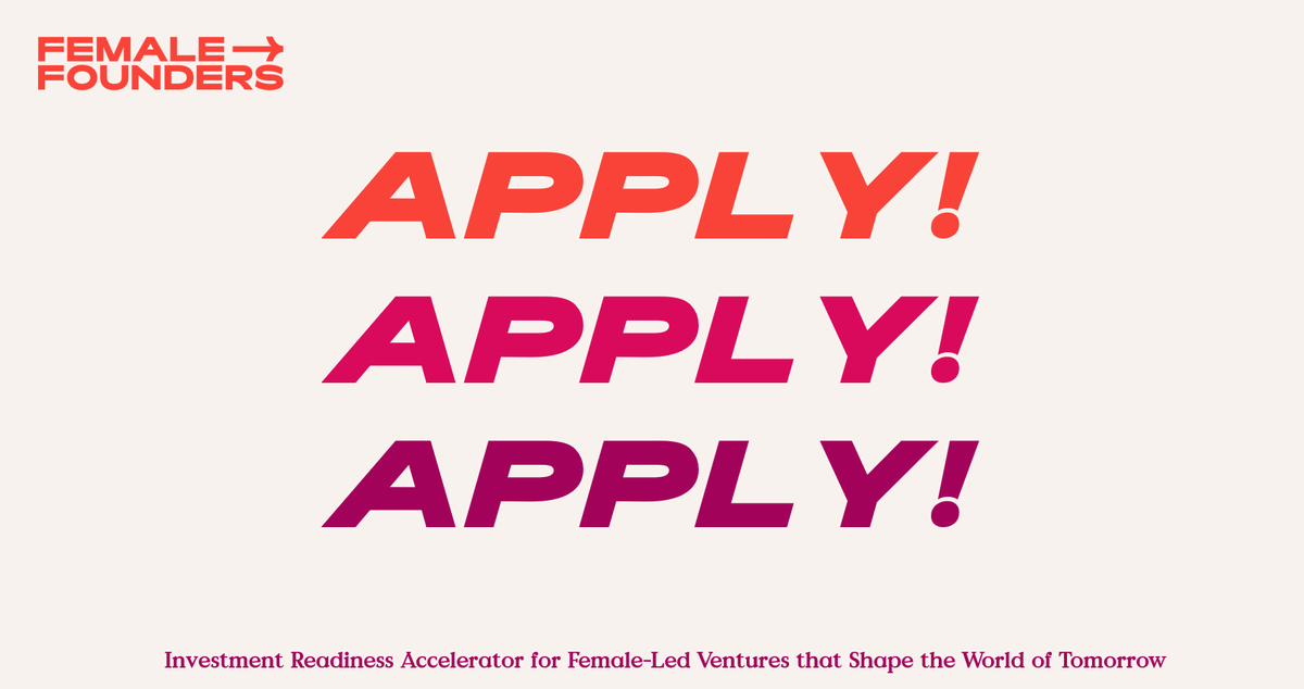 femalefounders_'s tweet photo. You run a highly innovative and scalable startup and want support to raise investment?

We are scouting the top 10 early stage female-led startups from Europe and beyond to join our three months investment readiness accelerator until the end of the month: https://t.co/zRBplsrG24 https://t.co/jmUrHInHZC
