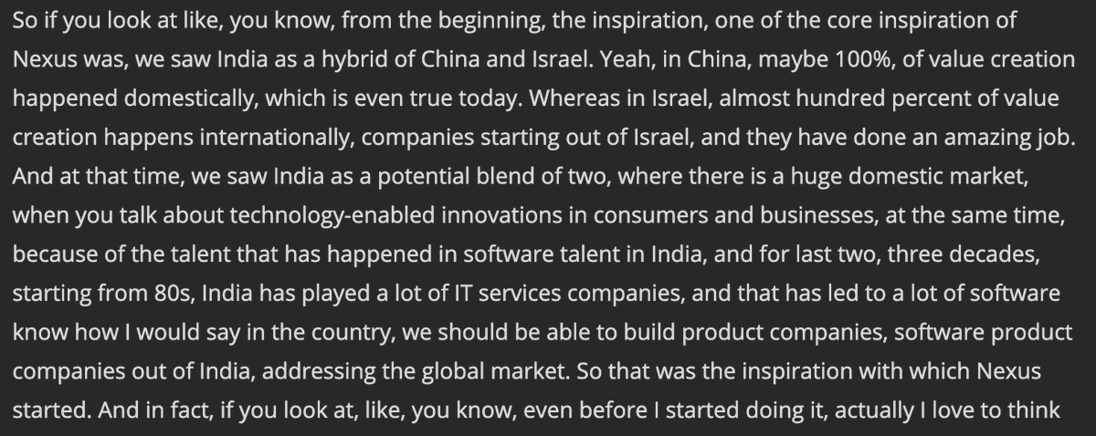 I love how  @b_jishnu at  @NexusVP sees India as a combo of Israel + China.Image via his podcast w  @siddharthaa7  @100xEntr  https://100xentrepreneur.com/podcasts/jishnu-bhattacharjee-managing-director-nexus-vp-on-the-success-recipe-of-druva-and-postman/8/25