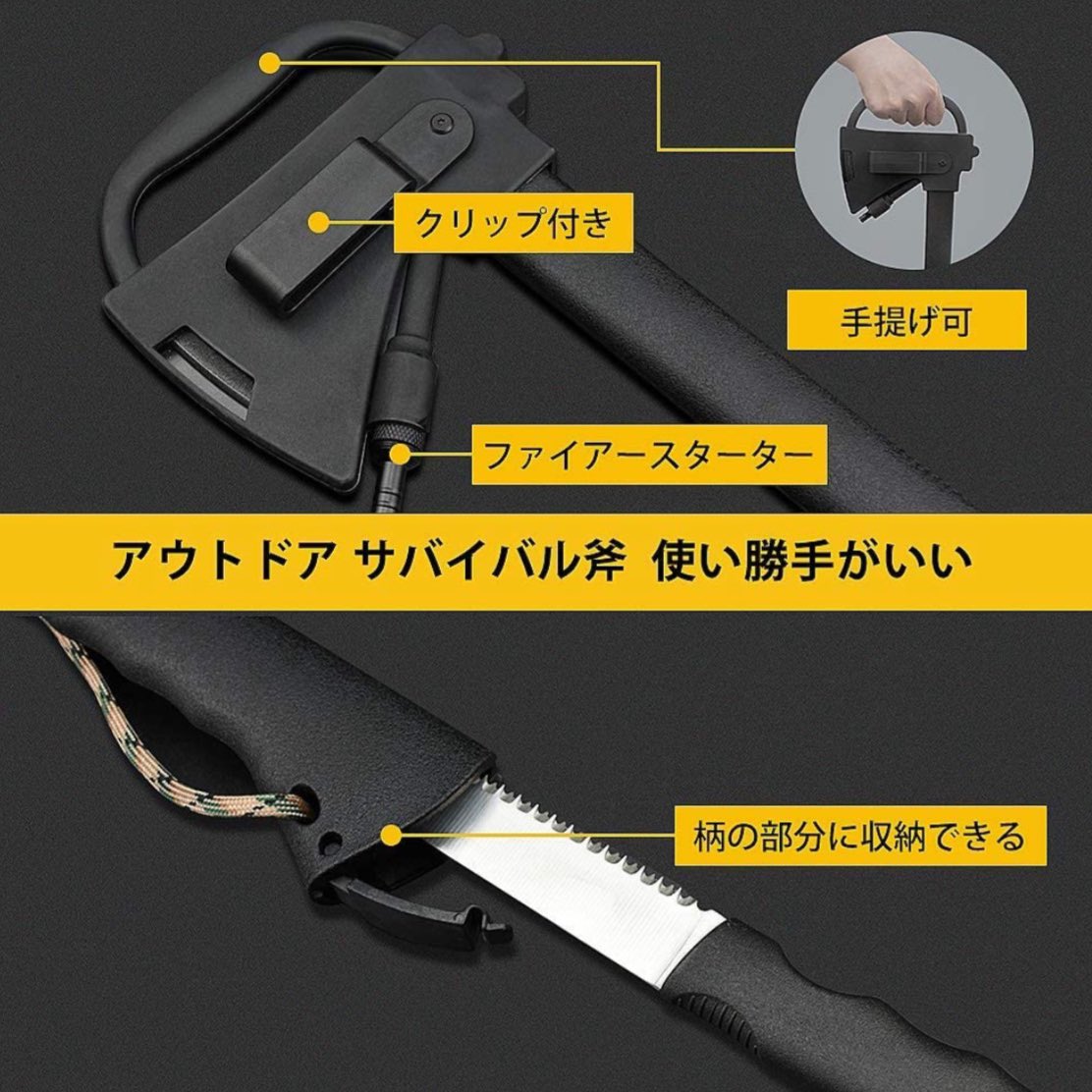 皆さん聞いてください。 とても素敵な斧を見つけました。 杖に刀身が仕込まれている仕込み刀のように、なんとノコギリが仕込まれているんです。斧と ...