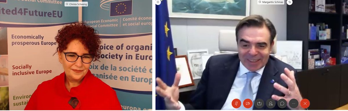 EESC_President's tweet photo. Grateful for the constructive dialogue and for our cooperation, VP @MargSchinas.
The @EU_EESC will continue working on #Schengen, #MigrationEU, #Asylum, #EUSkills Agenda policies & defending EU values.
You can count on our full support for Europe's recovery & future resilience. https://t.co/rEpDRwd1EX