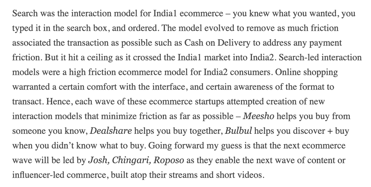 How is Indus Valley coping with the lack of new user growth generally?We are beginning to see waves of innovation in etailing to get India2 customers on board - from social commerce ( @meeshoapp) to group buying ( @DealShareIndia) to video commerce ( @official_bulbul) and so on.