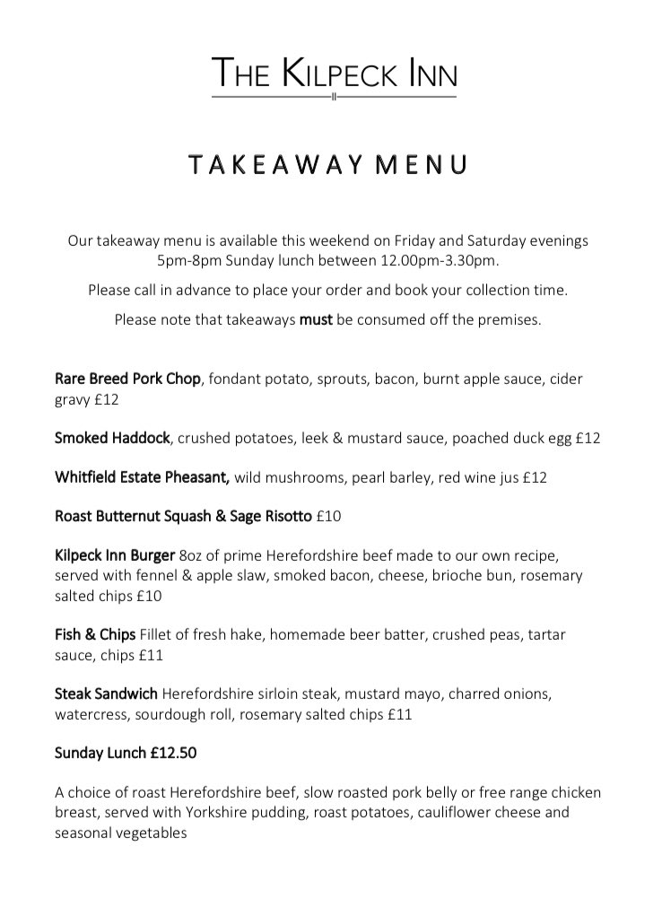 This weekend’s takeaway menu. Packed full of delicious winter warmers just for you! Just get in touch to place your order and we’ll do the rest...👨‍🍳