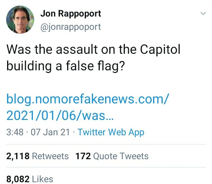 This widely shared version of the false flag theory compares it to the Reichstag fire of 1933. (Biden/Hitler analogy)