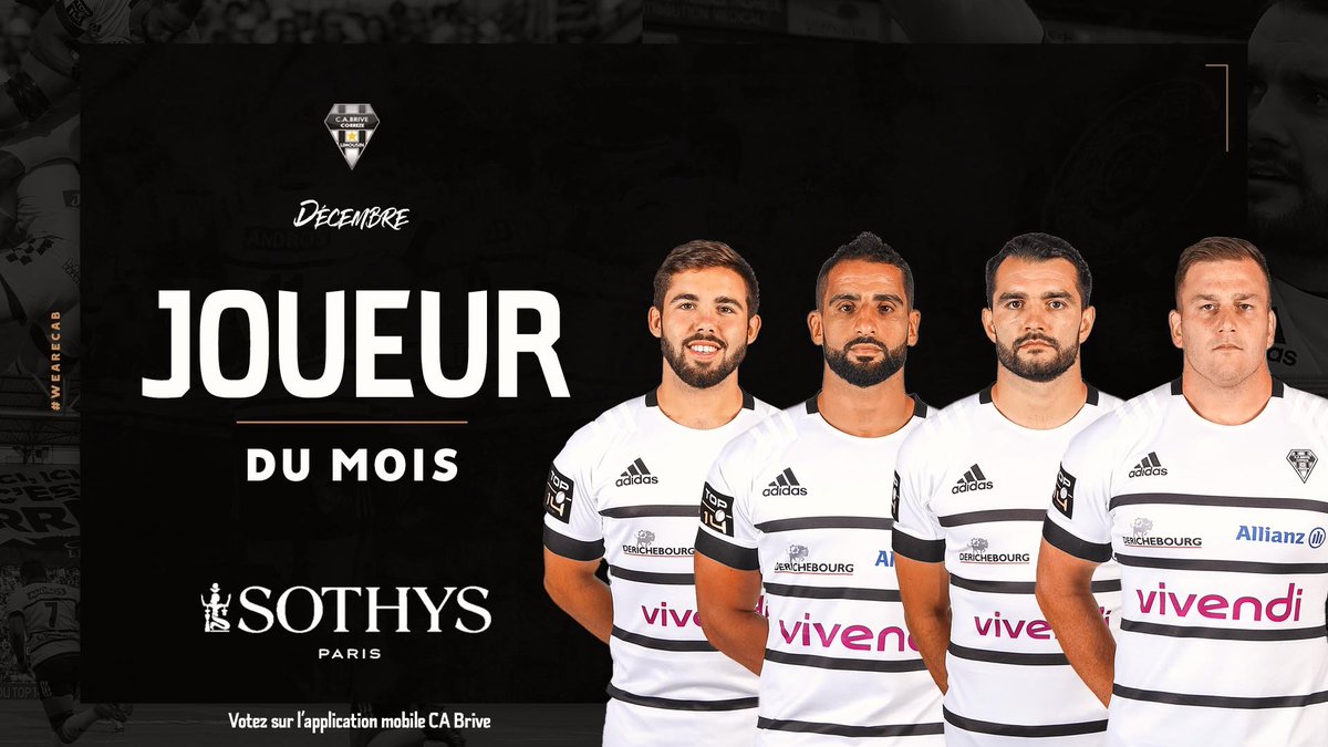 CABCLRUGBY's tweet image. Votez pour le joueur @ParisSothys du mois de décembre sur l'appli CA Brive Rugby 📲⚫️⚪️
Un ballon dédicacé à gagner pour le plus chanceux 🤞

Quel joueur sera récompensé ? C'est à vous de choisir ⤵️
#WEARECAB